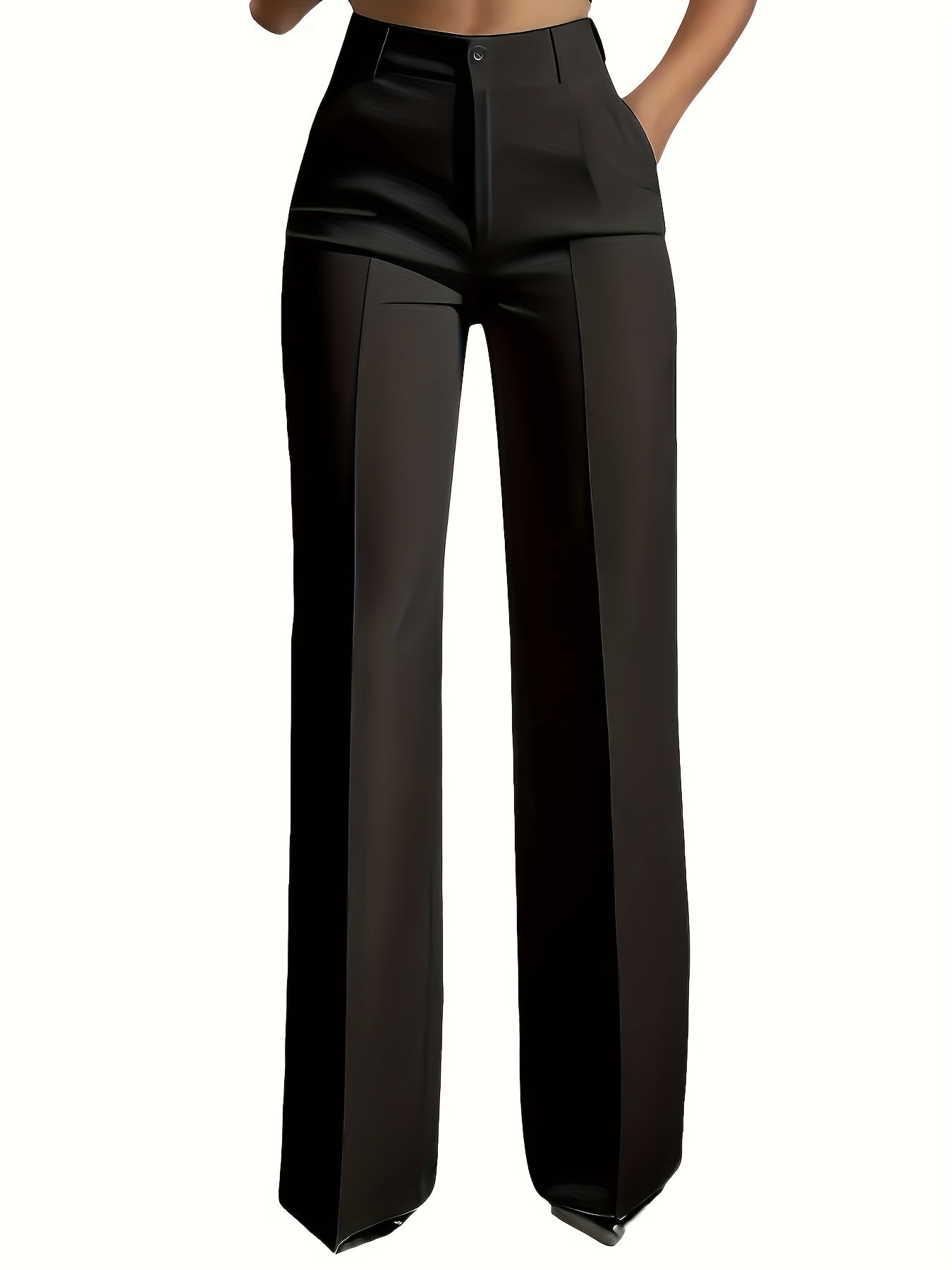 2pcs Set of Women'S Elegant Solid Color Slanted Pocket Straight Leg Pants, Suit Pants, Women'S Work Pants, Office Wear, Solid Color, Machine Washable