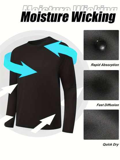 Kinglaman 5pcs Men'S Quick Dry Long Sleeve T-Shirts for Casual Workouts with Moisture-Wicking Performance