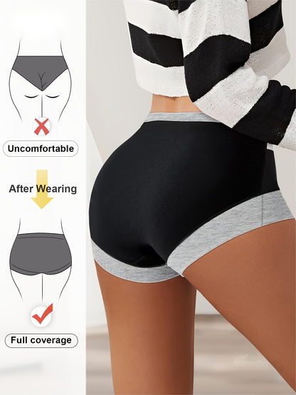 8pcs Women's Boyshorts High Waist Briefs, Boxer Briefs, Soft, Comfortable, Contrast Color, Light Tummy Control