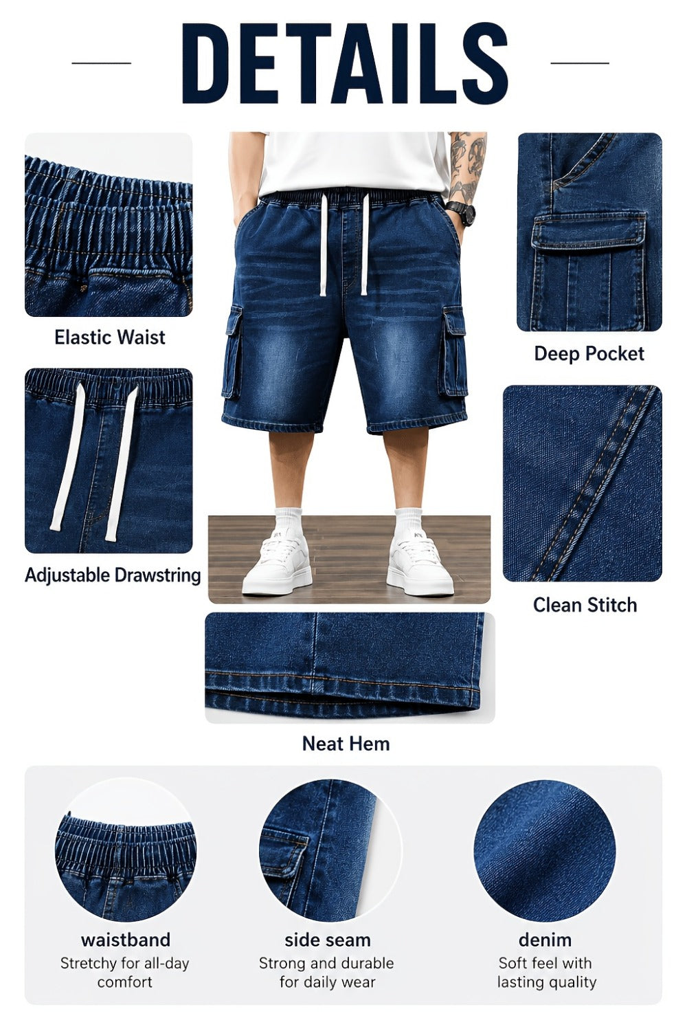 Men's Denim Shorts - Drawstring Waist
