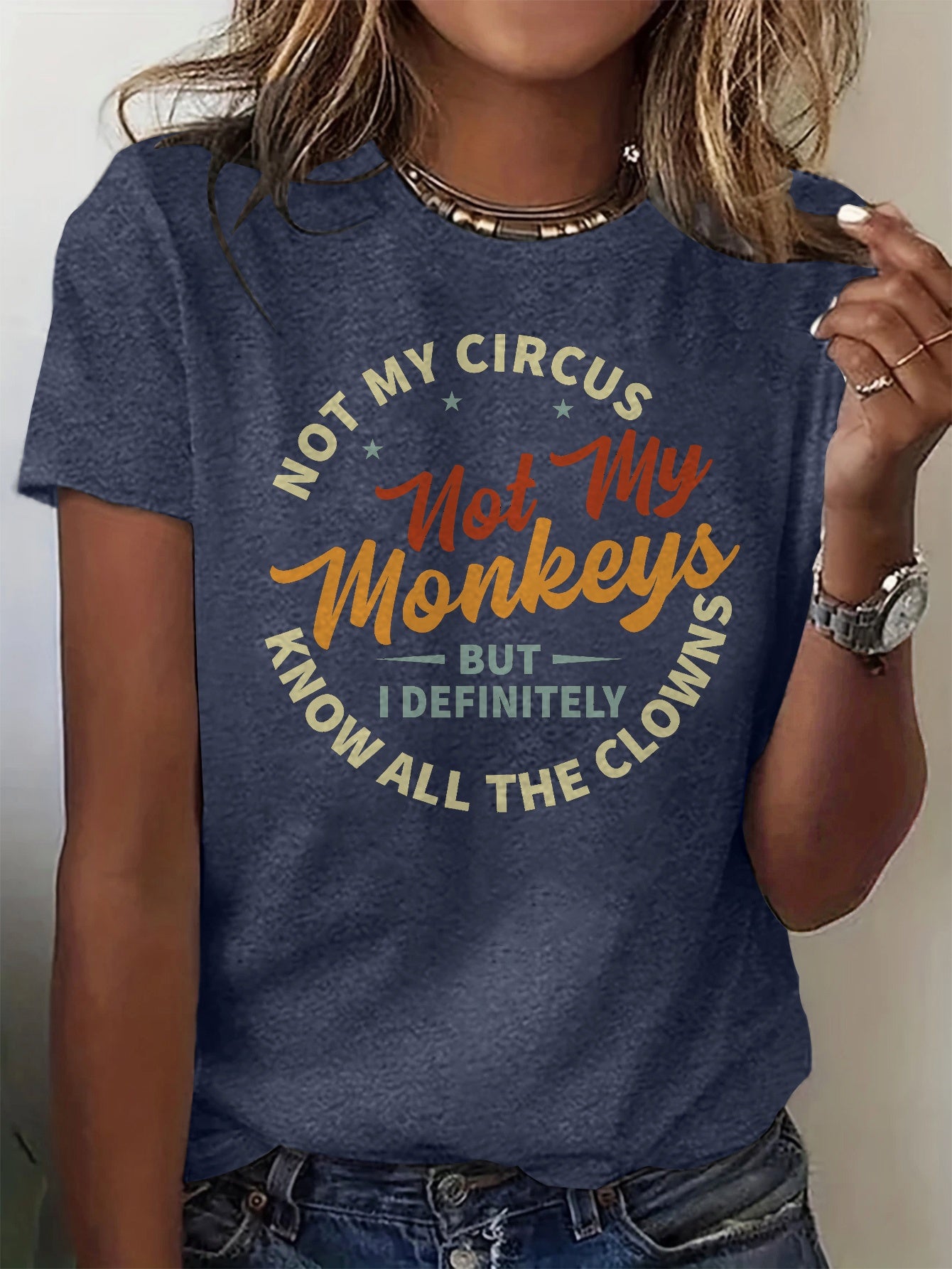 Women'S "Not My Circus, Not My Monkeys" Graphic T-Shirt - Soft, Light Beige-Friendly, Casual & Sporty Round Neck Short Sleeve Top, Versatile All-Season Tee with Bold Orange Lettering, Ladies T Shirts