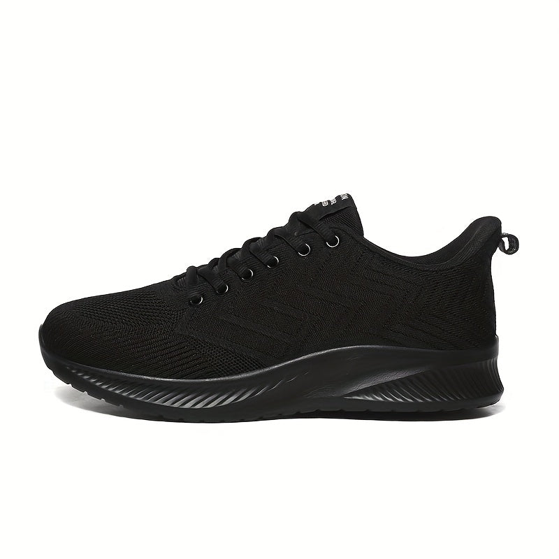 Men's Lightweight Breathable Running Shoes - Minimalist Black Sneakers with Cushioned EVA Sole, Lace-Up Training Shoes for Gym, Jogging, Everyday - All-Season Athletic Footwear, Foam Runner Shoes, Jogging Footwear, Sleek Sporty Design, Flexible Footwear