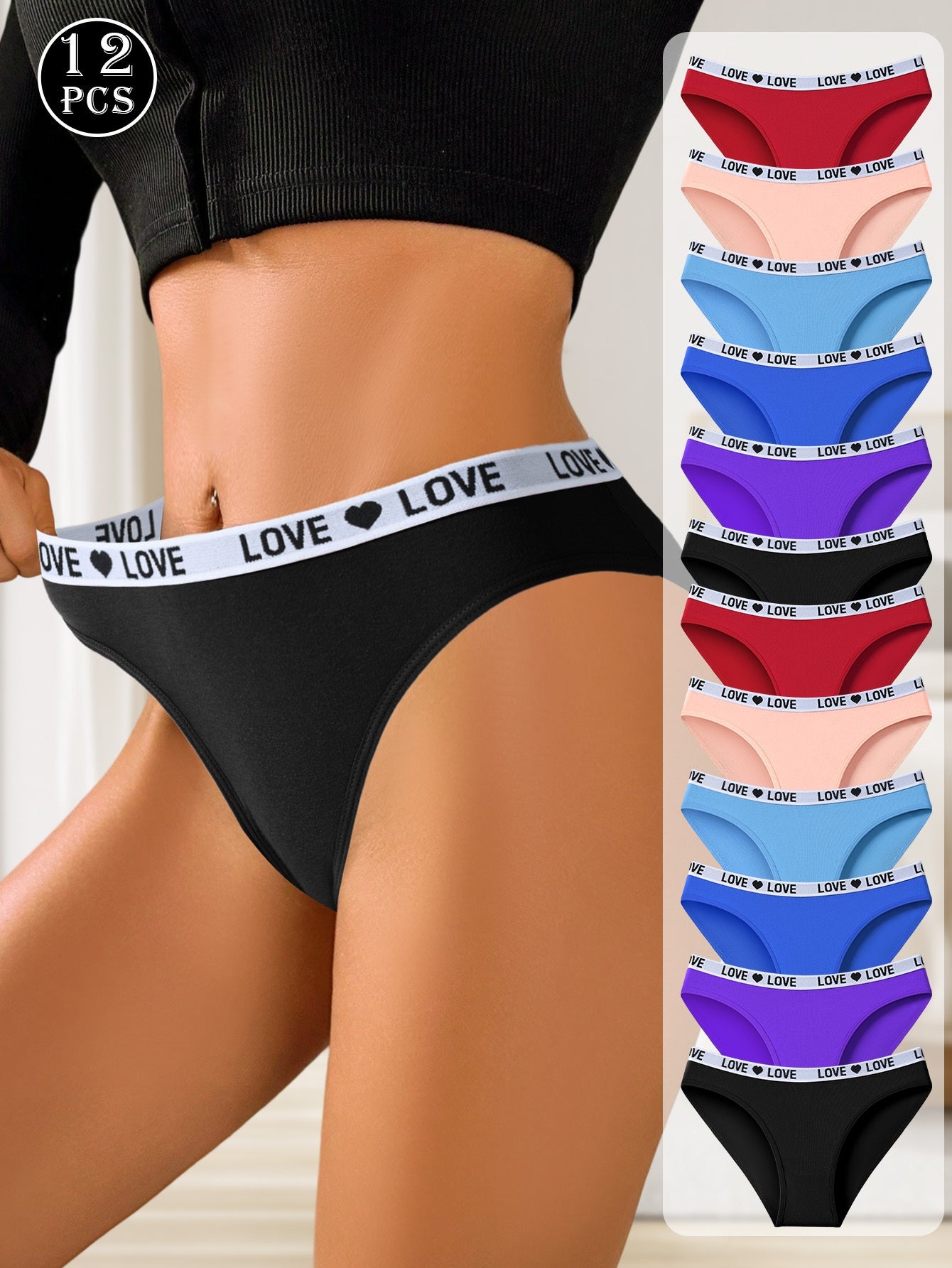 12 Pack Autumn And Winter Simple Breathable Women's Underwear, Sexy, Breathable And Elastic Underwear, Suitable for Daily Wear And Beach Vacation Wear