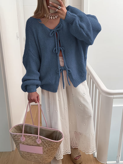 Women'S Oversized Bowtie Sweater Cardigan with Y2K Vibe Long Sleeves V Neck Open Front Casual Wear