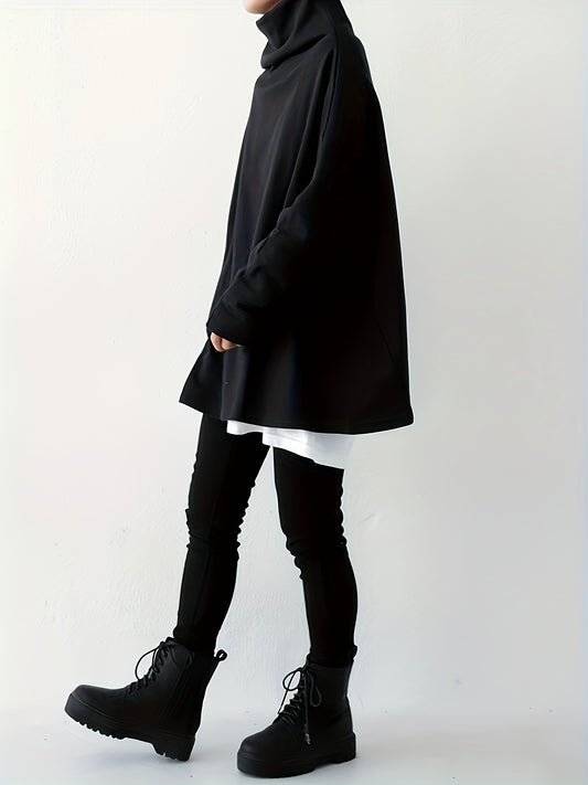 Women's Oversize Simple Tops 2024 New Fashion Casual Solid Color High-Neck Long Sleeve T-Shirt