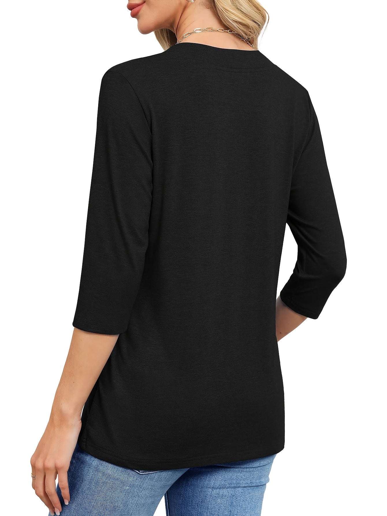 Three-piece Women's 3/4 Long-sleeved Top, Fashionable Ladies' Casual Shirt, Comfortable And Breathable V-neck Three-quarter Sleeve T-shirt