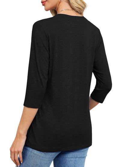 Three-piece Women's 3/4 Long-sleeved Top, Fashionable Ladies' Casual Shirt, Comfortable And Breathable V-neck Three-quarter Sleeve T-shirt