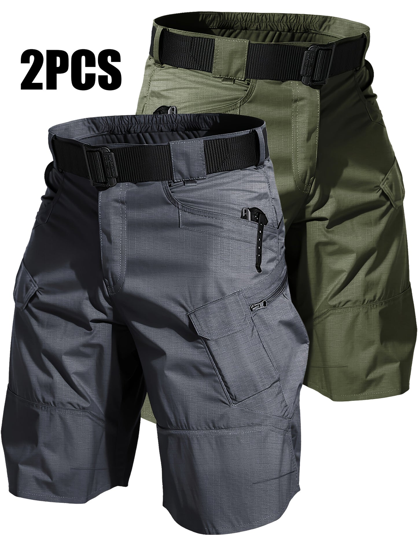 2pcs Cargo Shorts for Men Outdoor Casual Hiking Work Shorts with Multi-Pocket (No Belt)