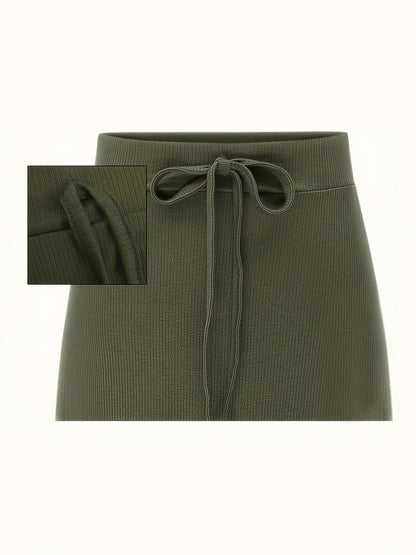 Plus Size - 3pcs Women'S Solid Color Elegant Long Skirt Fashionable High Waisted Elastic Slit A-line Skirt Large Casual, Daily Wear, Comfortable Clothing, Aline Silhouette, Elastic Fabric, Large Size Skirt, Women'S Skirt, Curvaceous Women