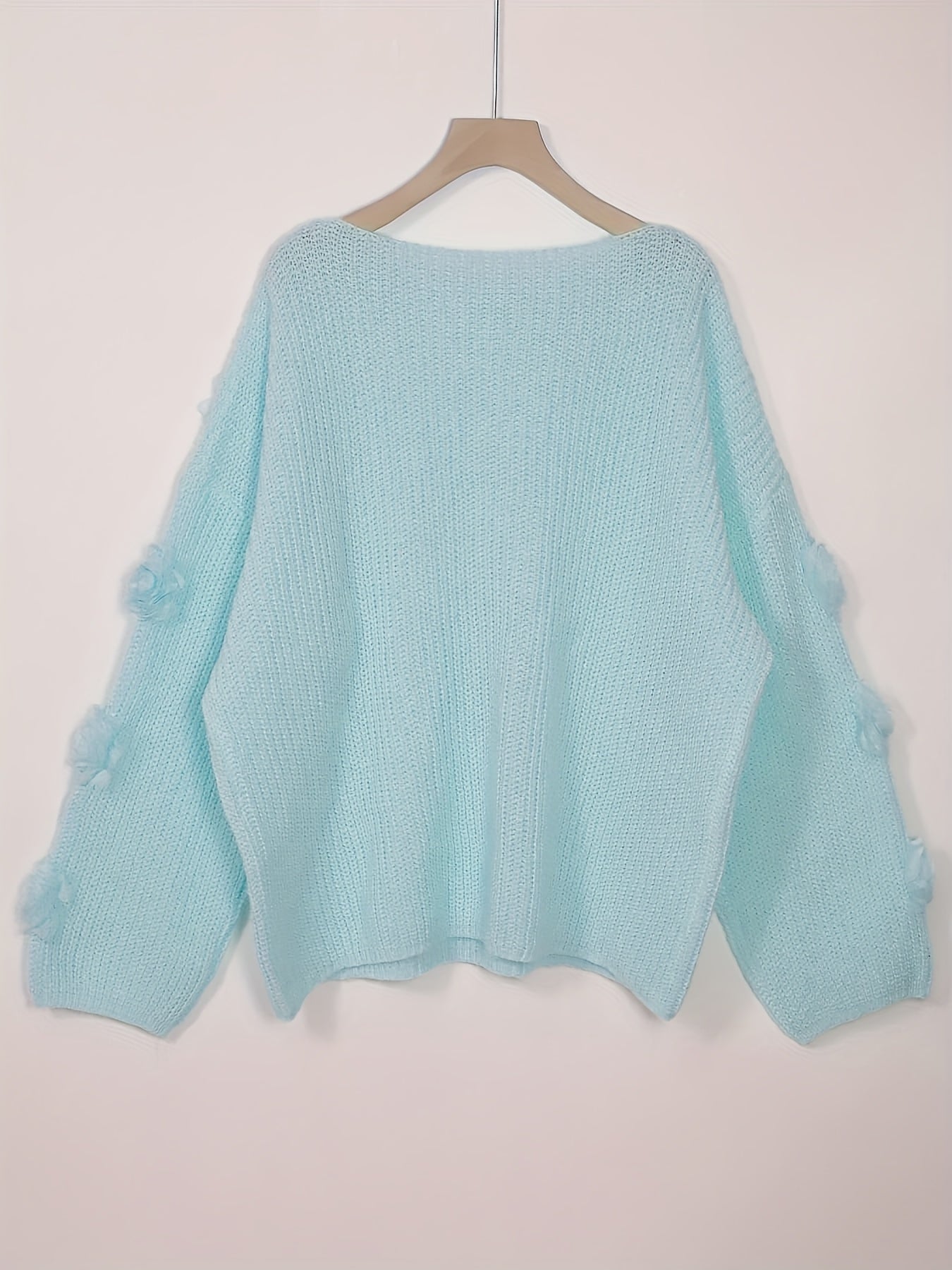 Plus Size - Plus Size - Oversized Pullover, Soft Light Yellow with Rose Lantern Sleeves, Perfect for Casual Outings And Romantic Dates