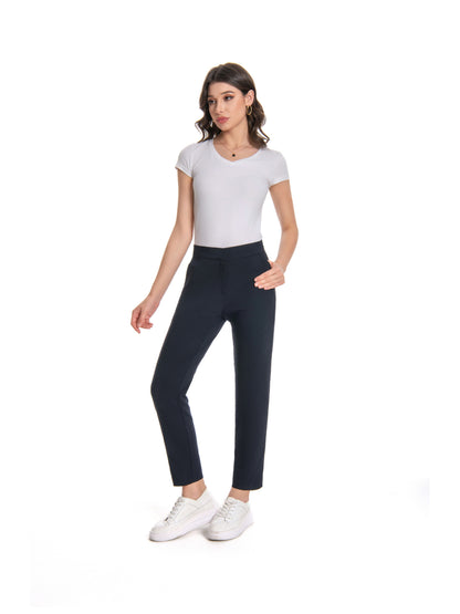 Women'S Mid Waisted Slim Fit Ankle Length Stretch Trousers Vibrant Red High Stretch Fabric with Pockets, Elegant Office Workwear & Evening Out Pants, Machine Washable All-Season Versatile Bottoms, Formal Attire Trousers, Easycare Trouser