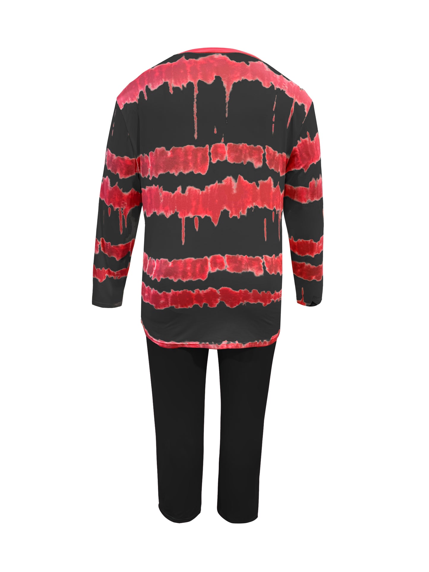 Plus Size - Plus-size Fashion Tie-dye Striped Print Long-sleeved Trousers Suit, Suitable For Going Out