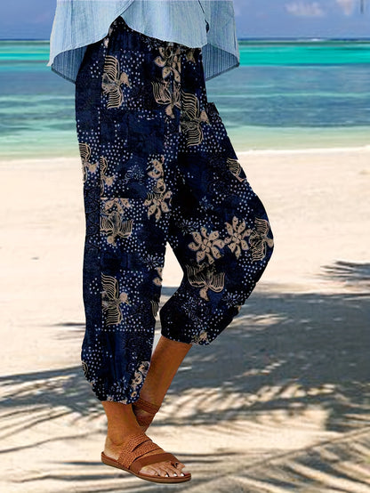 FOEIERAA 3pcs Women's High Waist Jogger Pants, Elastic Waist Retro Print, Loose Comfortable Casual Trousers for Outdoor Commute