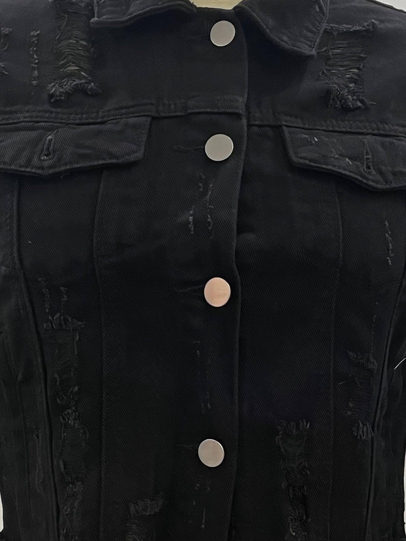 Women's Ripped Denim Jacket Casual Long Puff Sleeve Button Cropped Jean Coats for Women