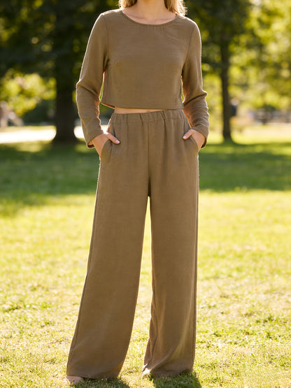 6pcs/3 Sets Fashionable Casual Long Sleeved Spring And Autumn Women'S Set, Solid Color Long Sleeved Top+solid Color Long Pants Set, Suitable For Daily Wear And Vacation In Spring And Autumn