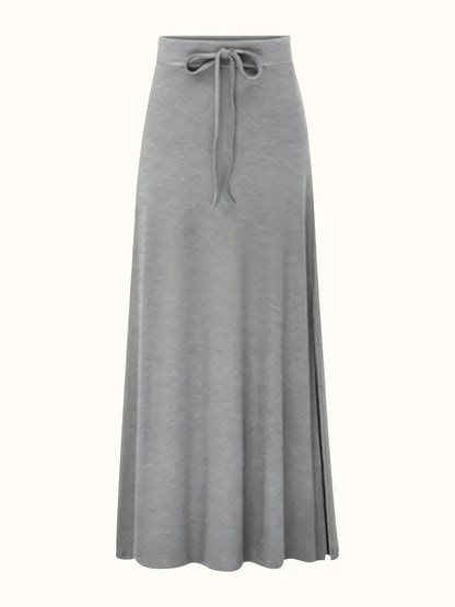 Plus Size - 3pcs Women'S Solid Color Elegant Long Skirt Fashionable High Waisted Elastic Slit A-line Skirt Large Casual, Daily Wear, Comfortable Clothing, Aline Silhouette, Elastic Fabric, Large Size Skirt, Women'S Skirt, Curvaceous Women