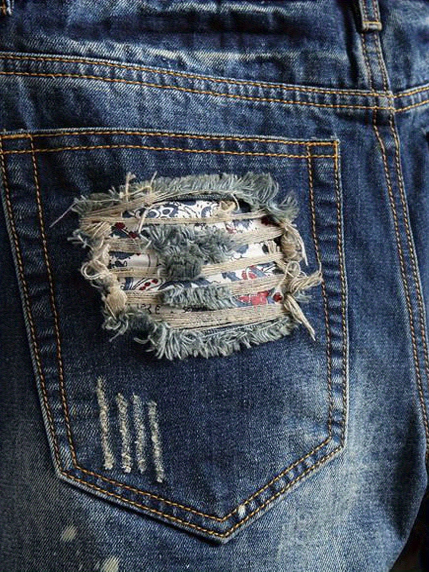Men'S Ripped Jeans Distressed Ripped Slim Straight-Leg Jeans Stylish Shorts Trendy Loose-Fitting Ripped Straight-Leg Mid-Calf Pants Men Slim-Fit Jeans Durable Fabric