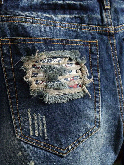 Men'S Ripped Jeans Distressed Ripped Slim Straight-Leg Jeans Stylish Shorts Trendy Loose-Fitting Ripped Straight-Leg Mid-Calf Pants Men Slim-Fit Jeans Durable Fabric