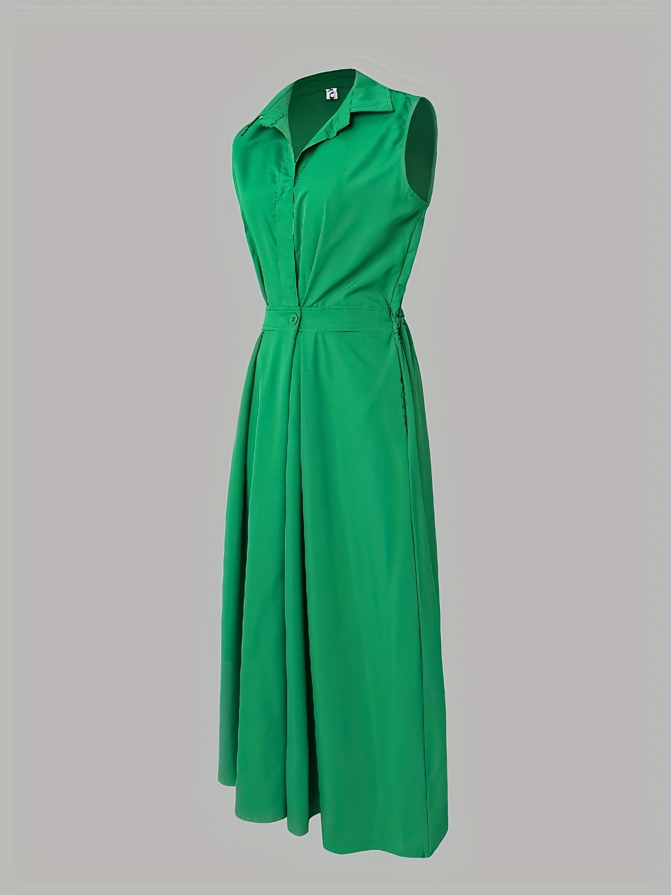 Sleeveless Solid Color Lapel Long Dresses Midi Dresses