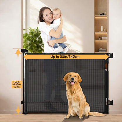 Retractable Mesh Safety Gate - 33/41 Inch Tall - Hardware-mounted expandable mesh design