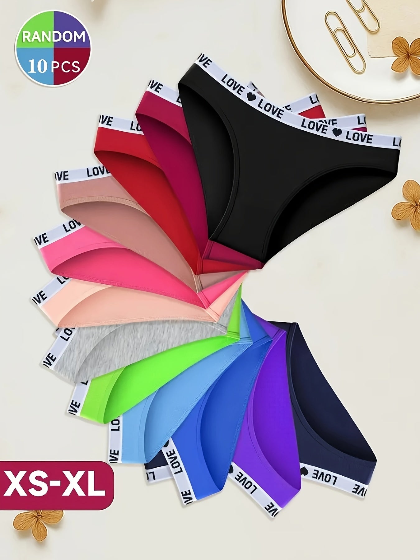 10pcs Women' Low-Rise Thongs Underwear - Non-Sheer Full Coverage Briefs Suitable for Yoga, Sports & Casual Attire, Seamless Skin-Friendly Voluminous Briefs with Subtle Lettering, Non- Full Coverage Panties