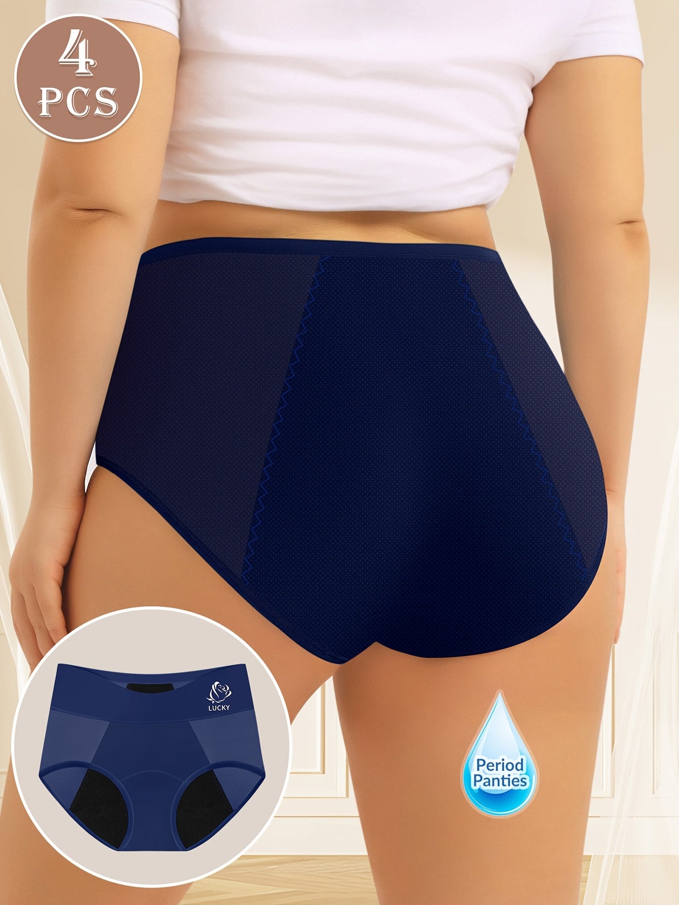 4pcs Plus Size Anti Leak Briefs Period Briefs, Elegant Comfy Breathable Stretchy Intimates Panties, Women'S Lingerie & Underwear