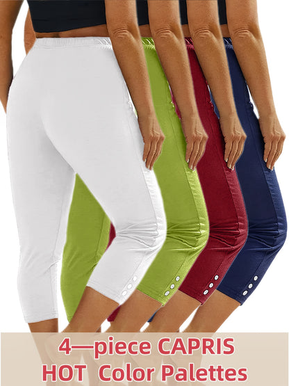 Women's White+Green+Light Blue+Black High-Waist Leggings - product view 36