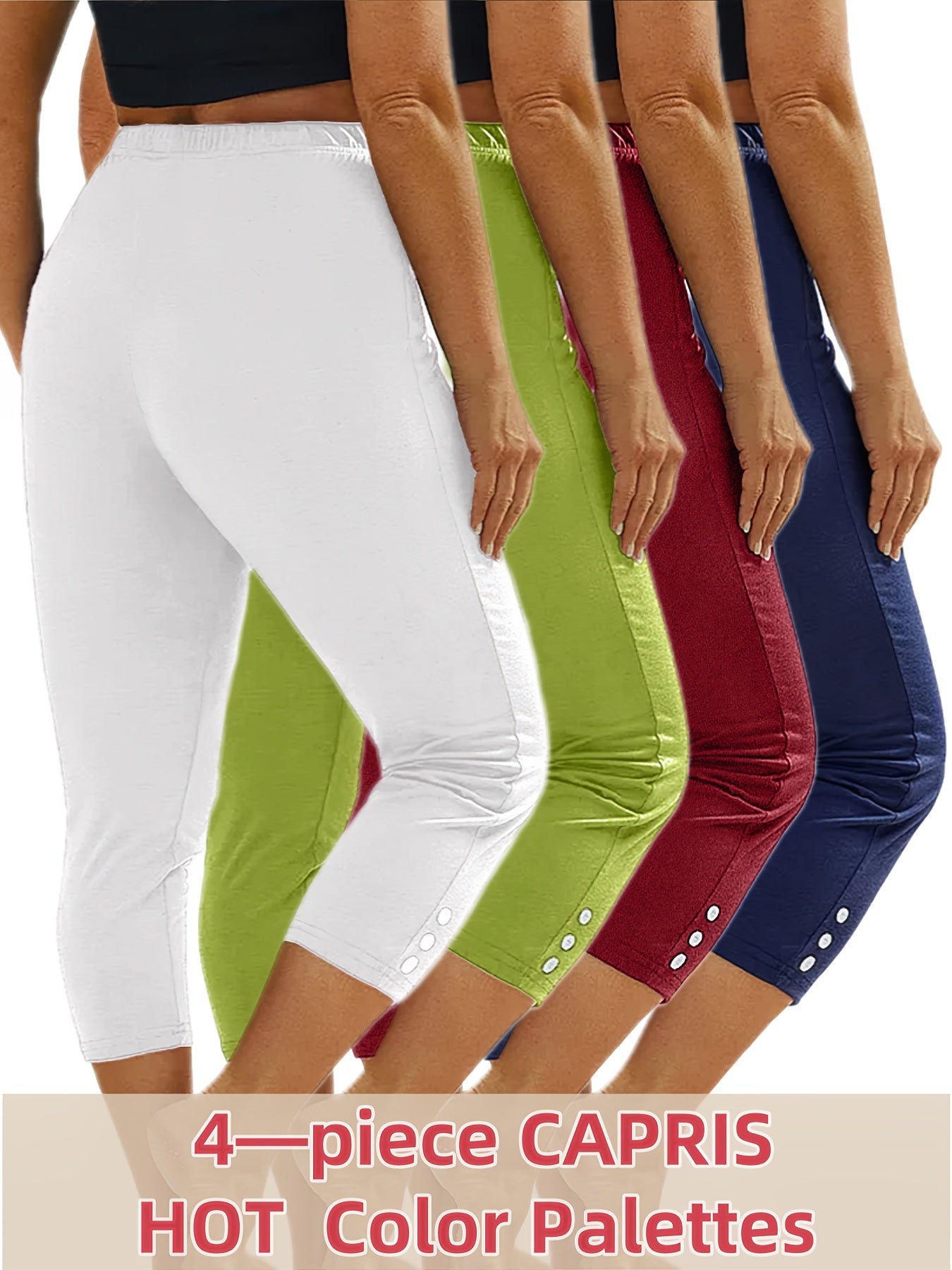 Women's White+Green+Light Blue+Black High-Waist Leggings - product view 6