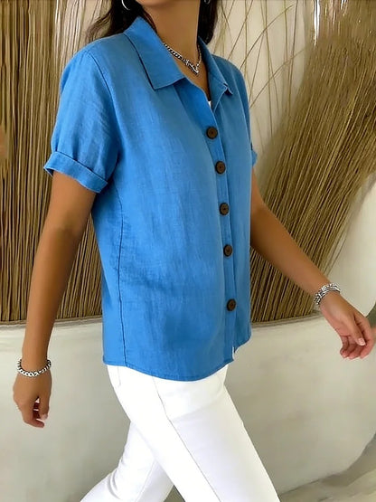 [Casual Loose Fit Blouse] Women's Collared Short Sleeve Button Shirt Casual Loose Fit Fashion Blouse for Ladies Spring Summer Daily Wear Office Work Vacation Beach Streetwear Weekend Holiday Travel Outfit Trendy Female Casual Attire Casual Tops