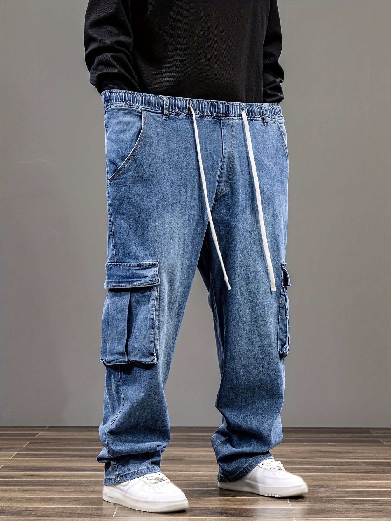9XL Men'S Baggy Work Jeans Featuring an Elastic Waist, High Stretch, And Various Designs, Suitable for Plus Sizes And Oversized Fits