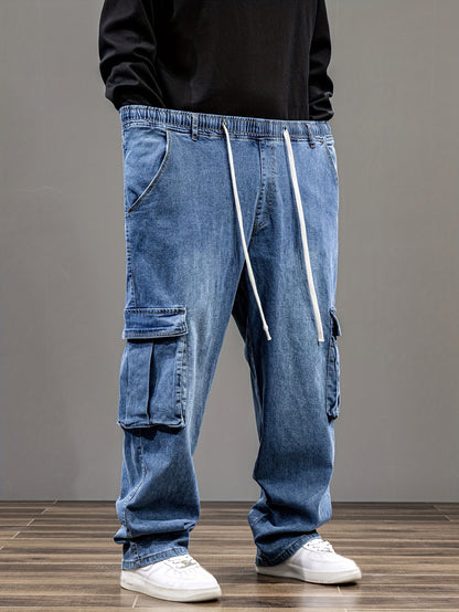 9XL Men'S Baggy Work Jeans Featuring an Elastic Waist, High Stretch, And Various Designs, Suitable for Plus Sizes And Oversized Fits