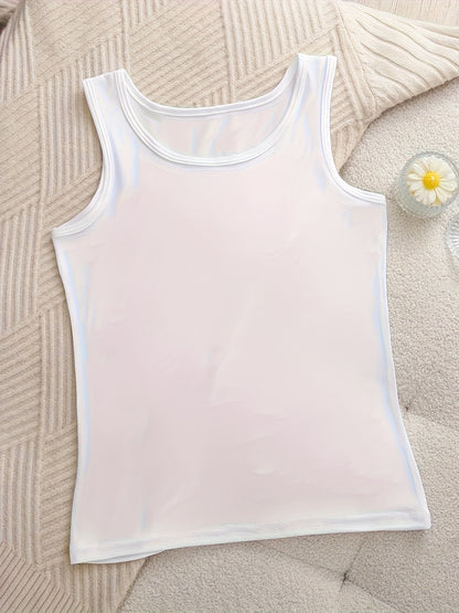 6pcs Women's Soft Sticky Blouses - Sleeveless Shirts with Semi-Sheer Adhesive Top Layer (No Padding), Breathable All-Season Vest for home & Layering, Red/Beige/Black/White/Grey - Casual Sleeveless Blouses for s, Hand Washable