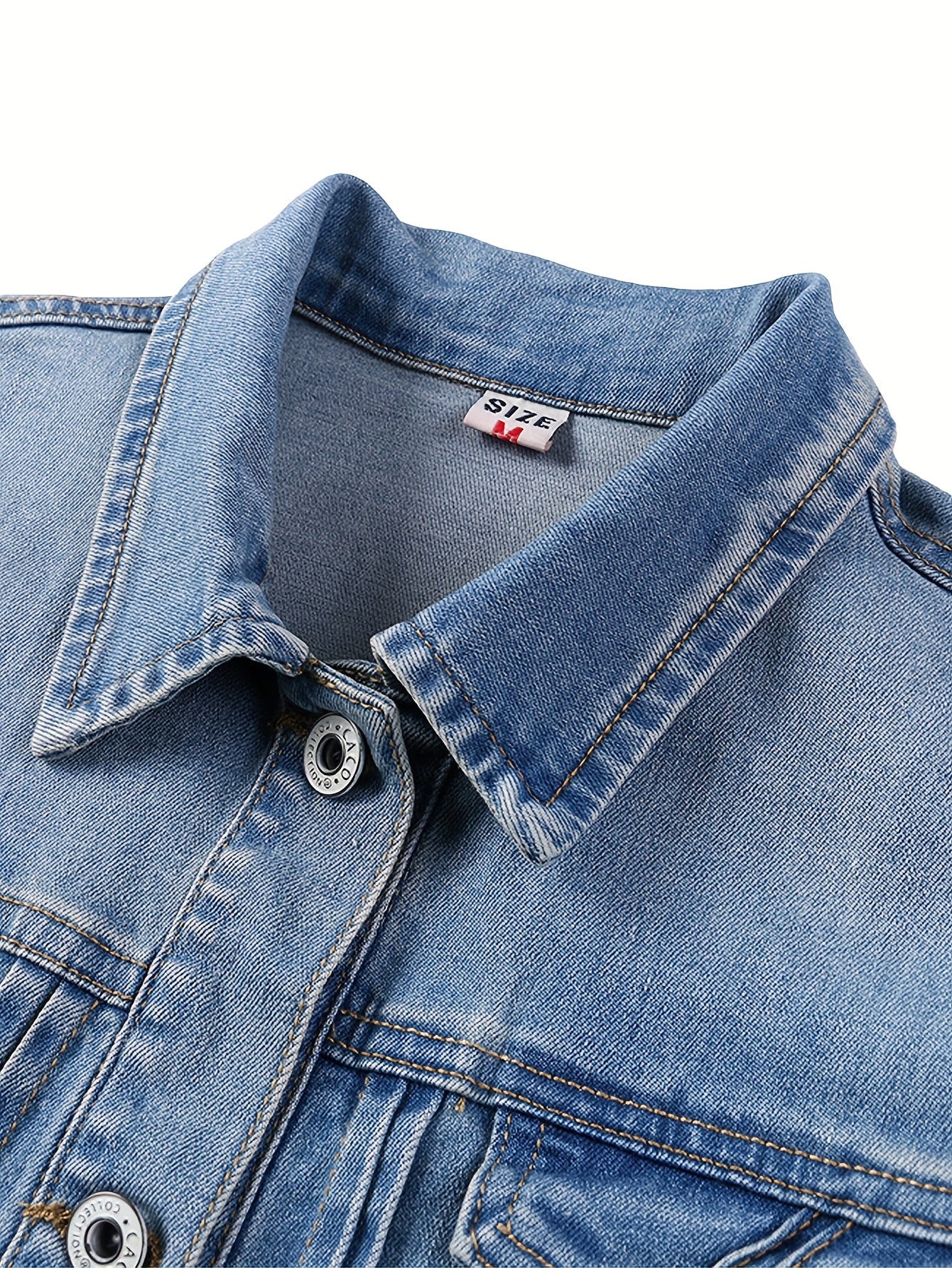 Ladies' Short Denim Jacket with a Slim Fit, Featuring 3/4 Sleeves And a Distressed Look