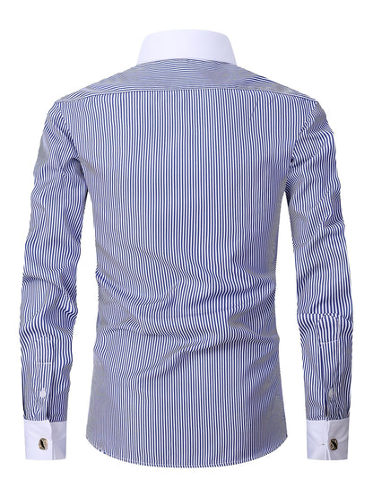 Men'S Striped Dress Shirt Long Sleeve - Premium Formal Shirt for Business, Weddings & Events, Lapel Collar, Single-Breasted, Wrinkle Resistant, Comfort Fit, Classic Office And Party Attire