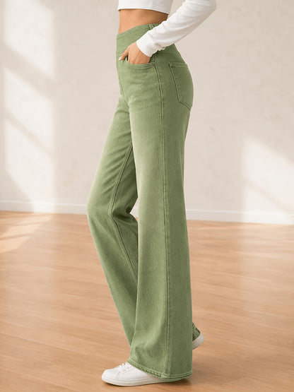 Women's Stretch Waistband Jeans High Waisted Slim Wide-Legged Jeans Loose Straight Leg Pants with Pockets Designed for All Seasons Versatile for Everyday And Formal Wear Machine Washable Women's Trendy Denim Pants for Office Wear Outdoor Jeans