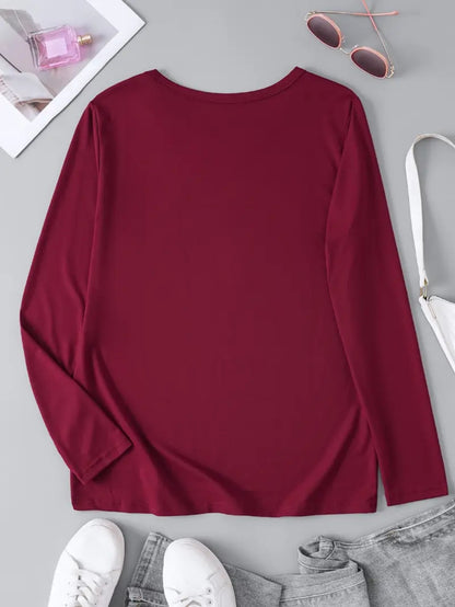 Plus Size, Oversized T-shirt with snowman pattern wearing pink hat and scarf, casual round neck oversized bottoming shirt, oversized long-sleeved T-shirt for spring and summer, Women's swear, new Women's clothing, machine washable
