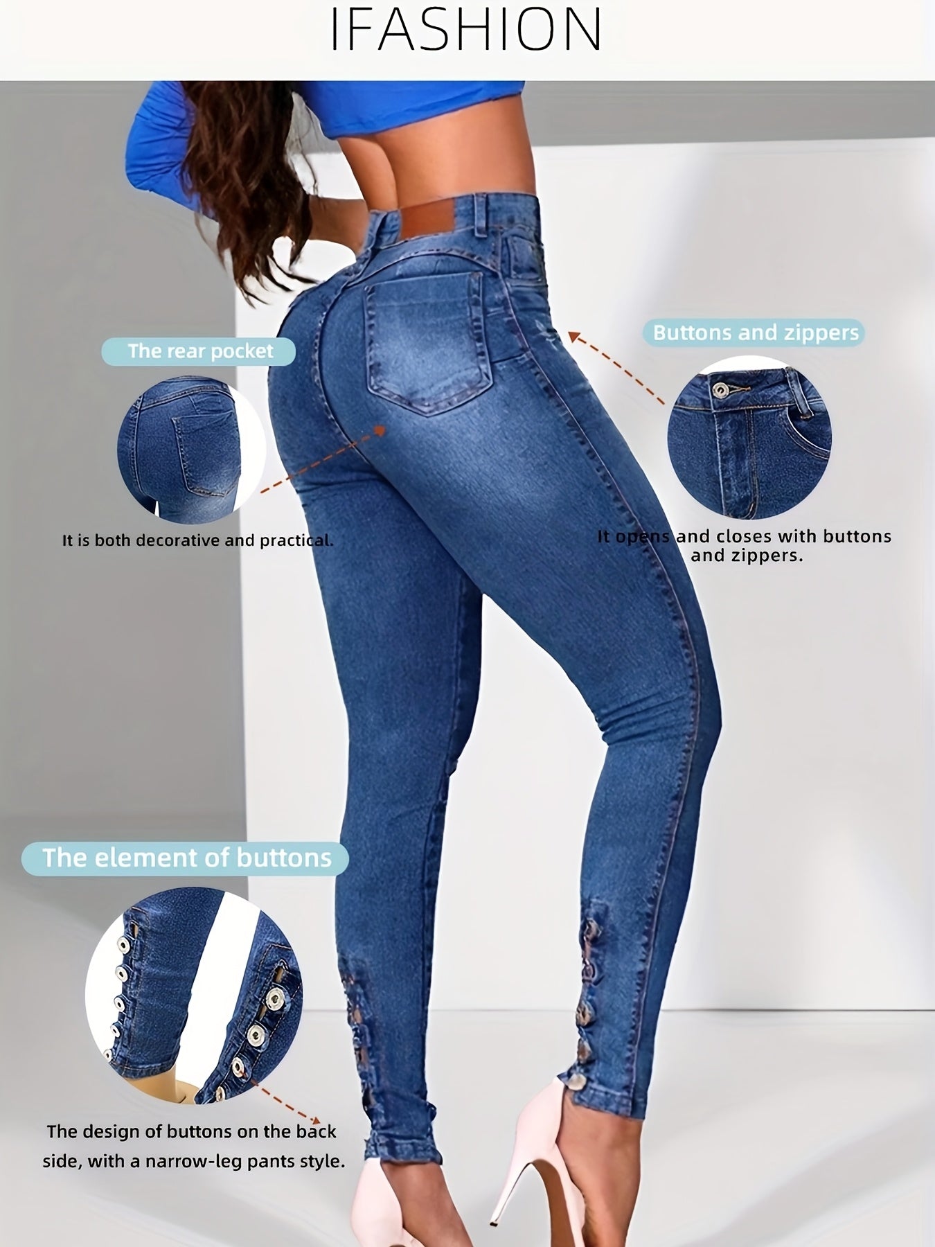 [High Waist Stretch Jeans] 2025 Spring New High Waist Stretch Jeans Women's Tight Hip Lifting Buttoned Fashion Skinny Pants Fabric Womenswear
