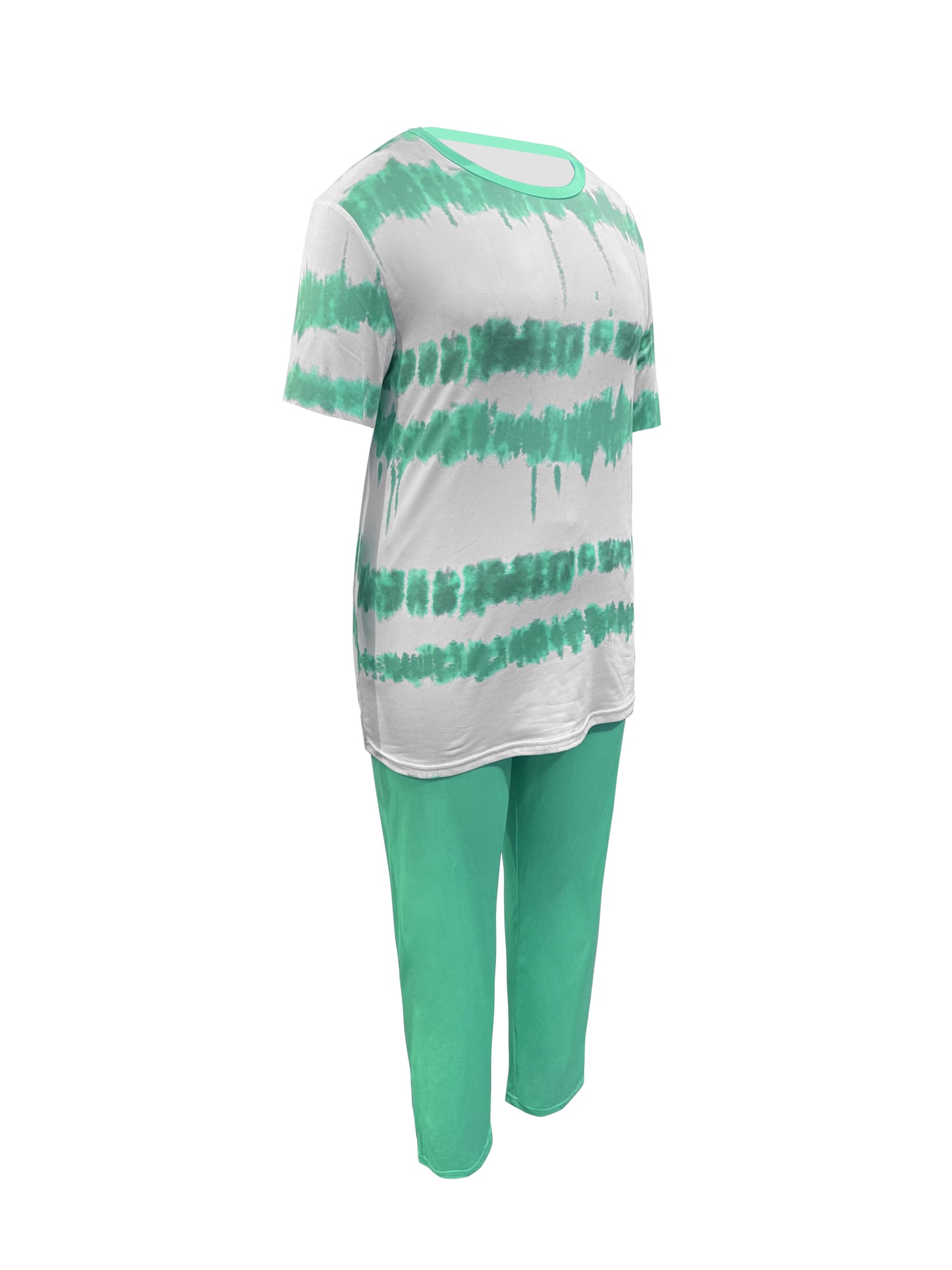 Plus Size, Ladies Plus Size Daily Fashion And Leisure Suit, Horizontal Wavy Striped Printed T-shirt with Short Sleeves And Pocket Trousers, Ladies Elegant Suit.