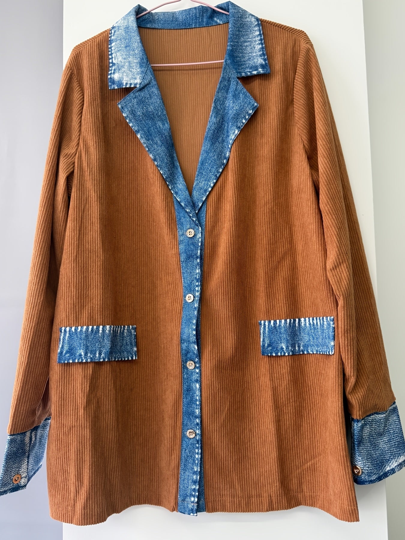 Casual Denim Patchwork Jacket with Loose Collar And Cardigan Top for Women | Long Sleeve, Single Breasted, Skinny Fit, Fall/Winter Collection