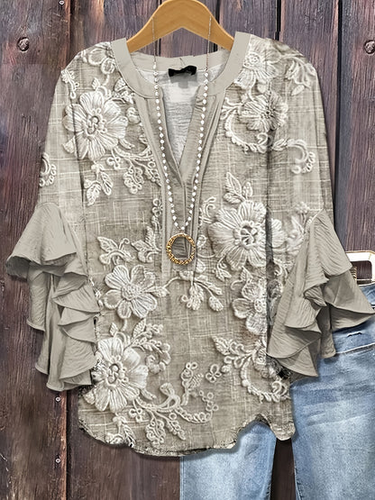 Women's Khaki Polyester Floral Printed Shirt - product view 2