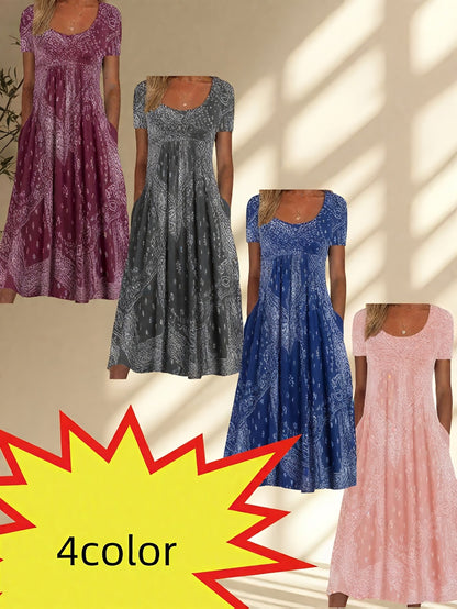 Women's Floral Maxi Vacation Dress - Pocket Resort Style