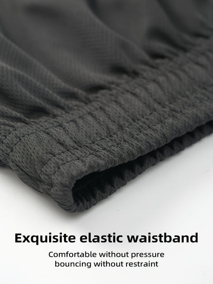 5pcs Men'S Solid Quick Drying Mesh Shorts, Casual Slightly Stretch Elastic Waist Drawstring Shorts for Summer Gym Workout Training