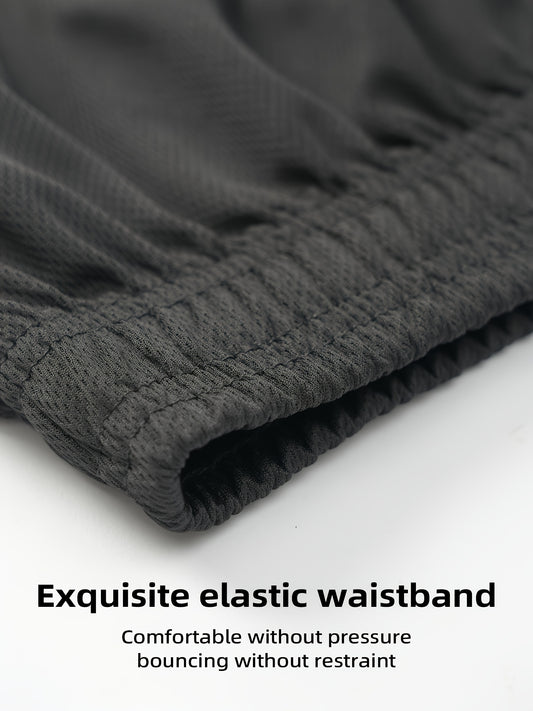 5pcs Men'S Solid Quick Drying Mesh Shorts, Casual Slightly Stretch Elastic Waist Drawstring Shorts for Summer Gym Workout Training