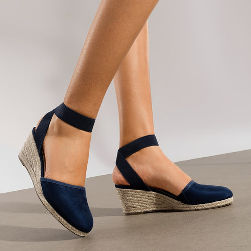 Stylish And Comfy Espadrilles with Elastic Ankle Straps, Perfect For. These Breathable Wedge Sandals Are Ideal for Outdoor Walks And Can Be Easily Put on And Taken Off, Making Them Suitable for Various Occasions., Women Shoes