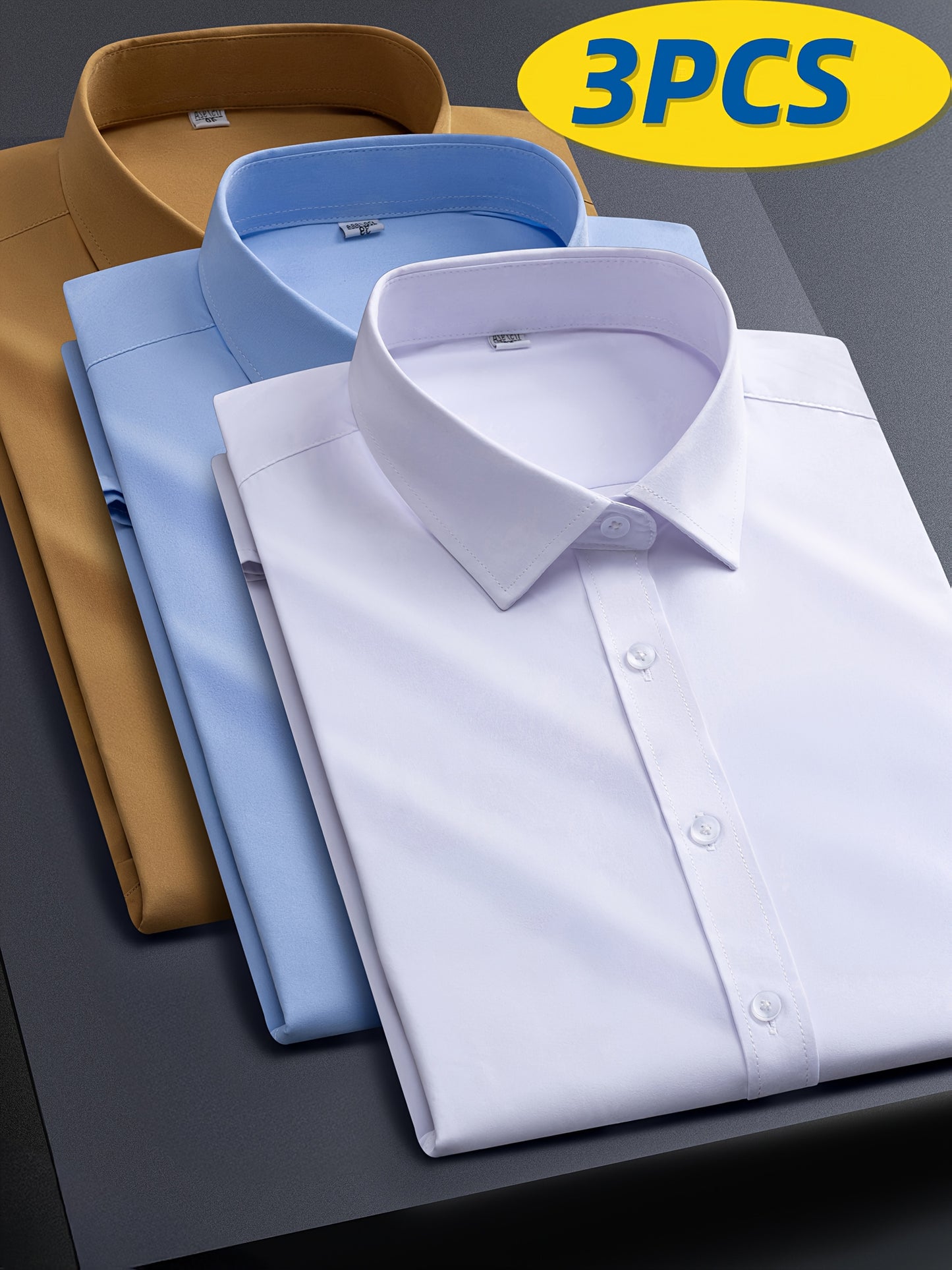 3pcs Men'S Stretch Long Sleeve Business Casual Dress Shirts