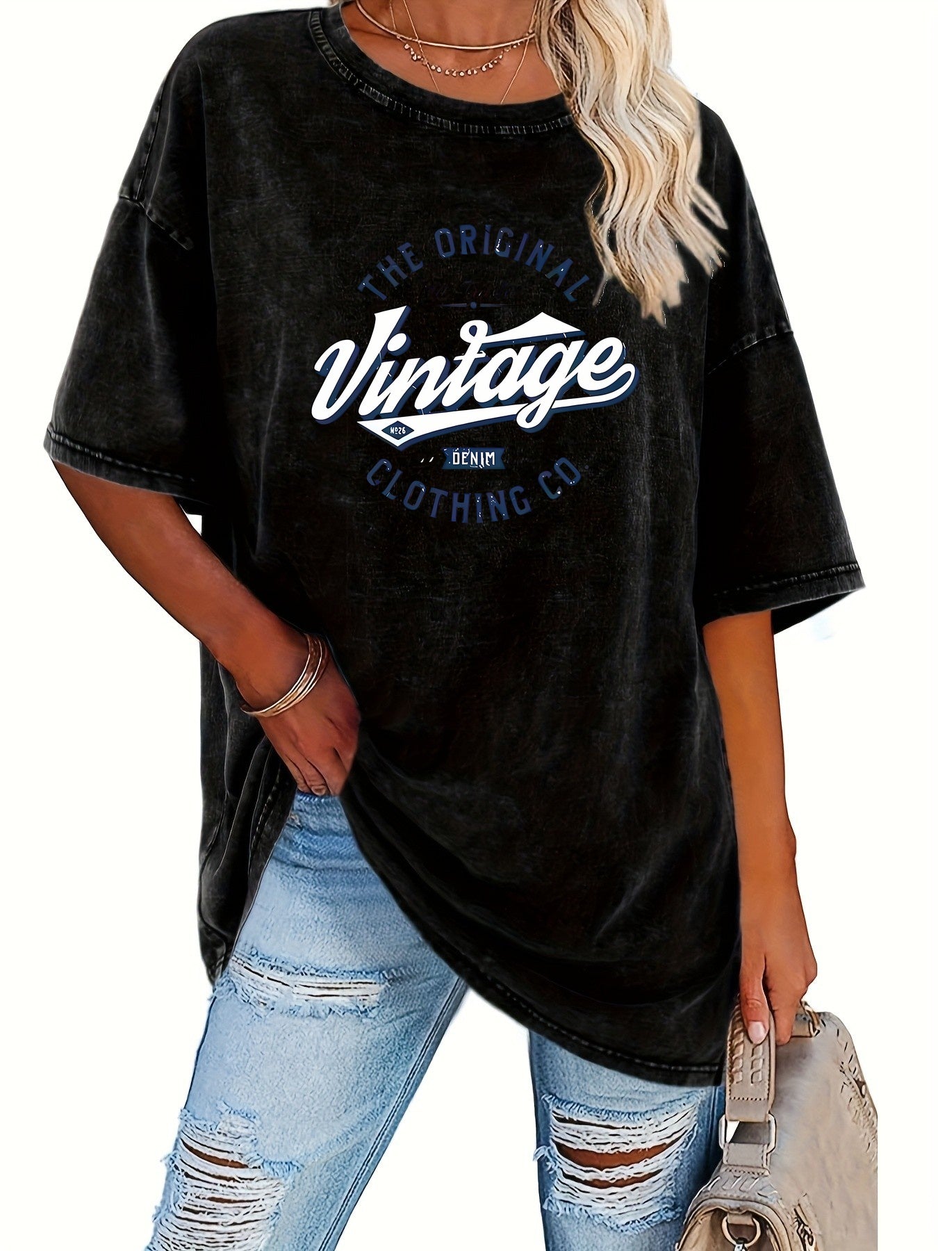 Vintage Style Women'S T-Shirt - 230G Heavyweight, Round Neck, Short Sleeves, Retro Urban Fashion, Machine Washable, Ideal for Casual Spring/Summer Outfits, Relaxed Fit Tee