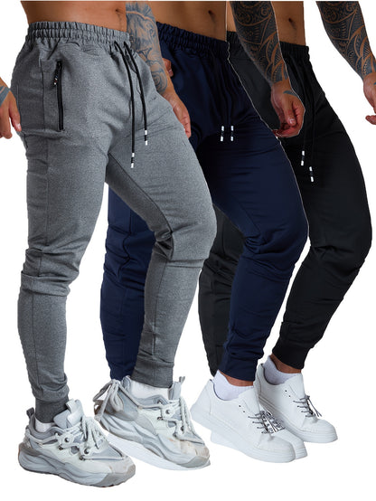 3PCS Men's Sweatpants with Zipper Pockets Tapered Joggers for Men - Athletic Pants for Workout, Jogging, Running - Breathable & Comfortable Fabric - Suitable for Men - Perfect for Fitness Enthusiasts