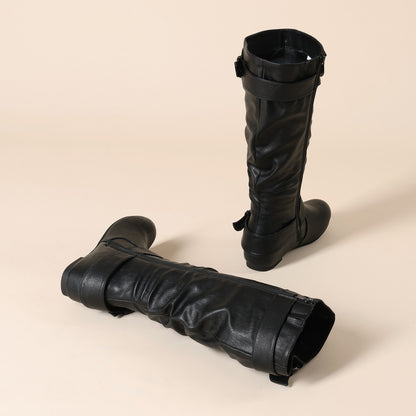 DREAM PAIRS Women's Wide Calf Knee High Boots, Fur-lined Low Hidden Wedge Boots