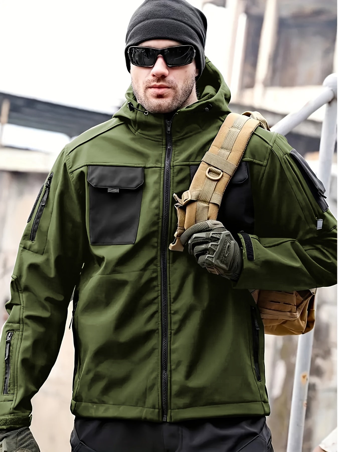 Men's Tactical Jacket Outdoor Zippered Shell Jacket, Windproof, Scratch Resistant, Warm Hooded Jacket, Suitable for Outdoor Activities, Ripstop Technology, Multiple Utility Pockets - Non-Stretch Outdoor Gear for Camping, Survival, Tactical Training.
