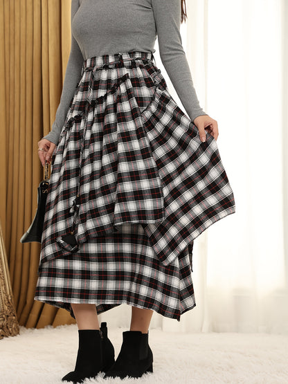 Victorian Gothic Handmade Fringe Plaid Skirt 2025 | Asymmetric Ruffle High-Waist Beach Skirt | Elastic Waist Multi-Layer Vacation Dress | Spring Summer Sweet Style Ladies Gift
